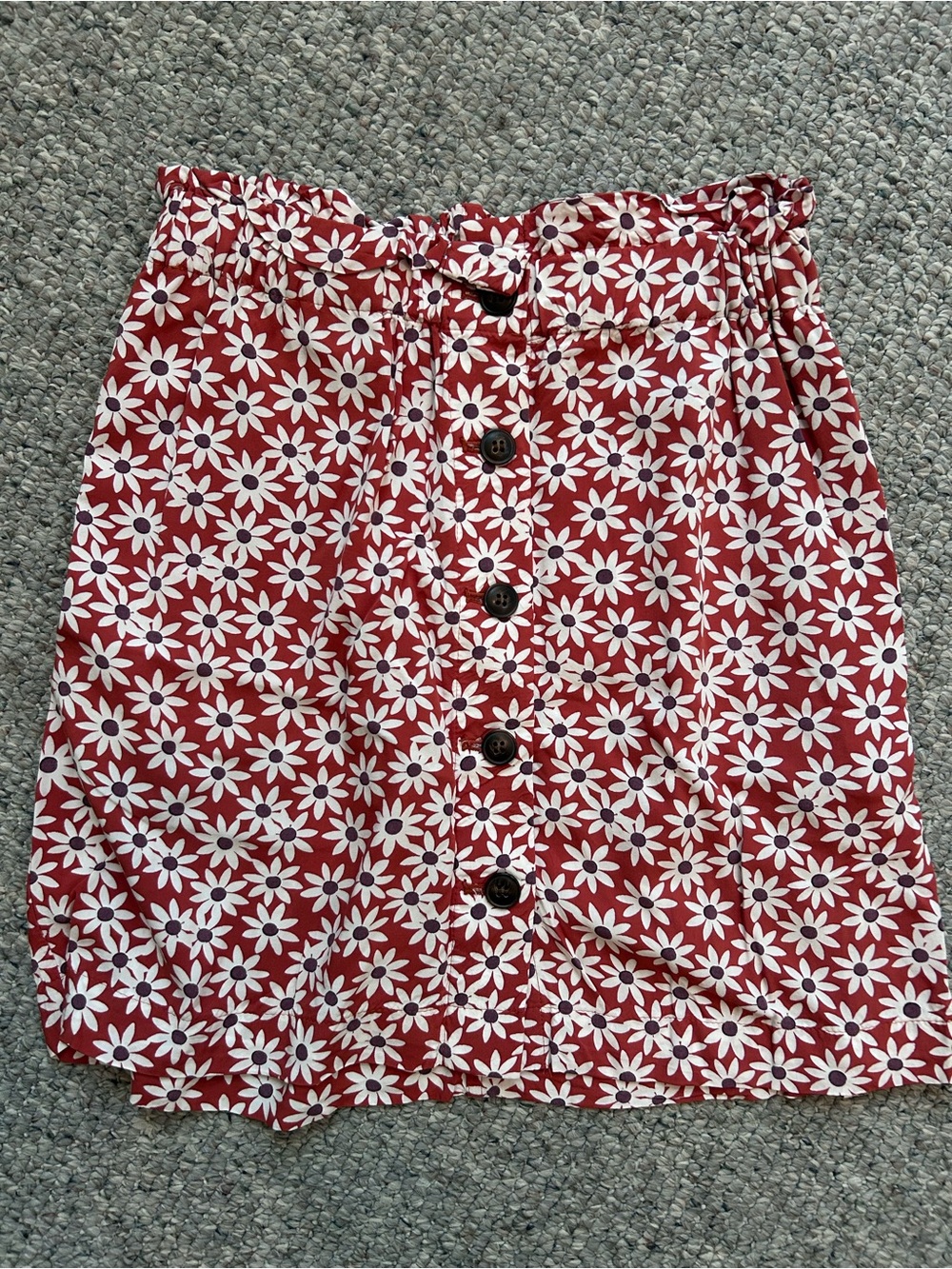 Madewell Red Daisy-Print Button-Front Skirt